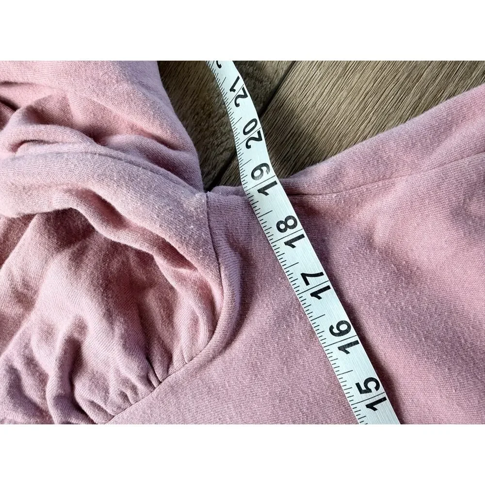 Republic Pink Puff Sleeve Crewneck Pullover Sweatshirt